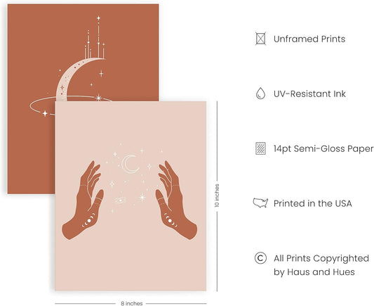 Astrology Posters and Celestial Decor - Set of 6 Sun and Moon Art Spiritual Boho Prints | Sun Wall at Posters Spiritual Wall Art Astrology Boho Art Print UNFRAMED 8"X10"