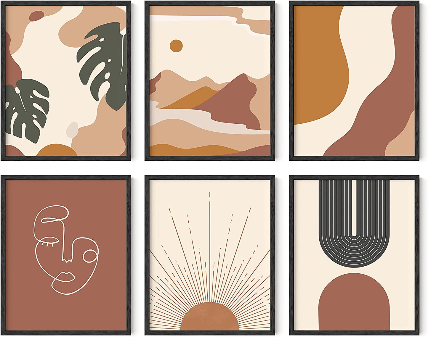 Boho Prints Neutral Wall Art - Set of 6 Boho Art Prints Mid Century Modern Wall Art | Bohemian Artwork for Wall Aesthetic Decor 8" X 10" UNFRAMED