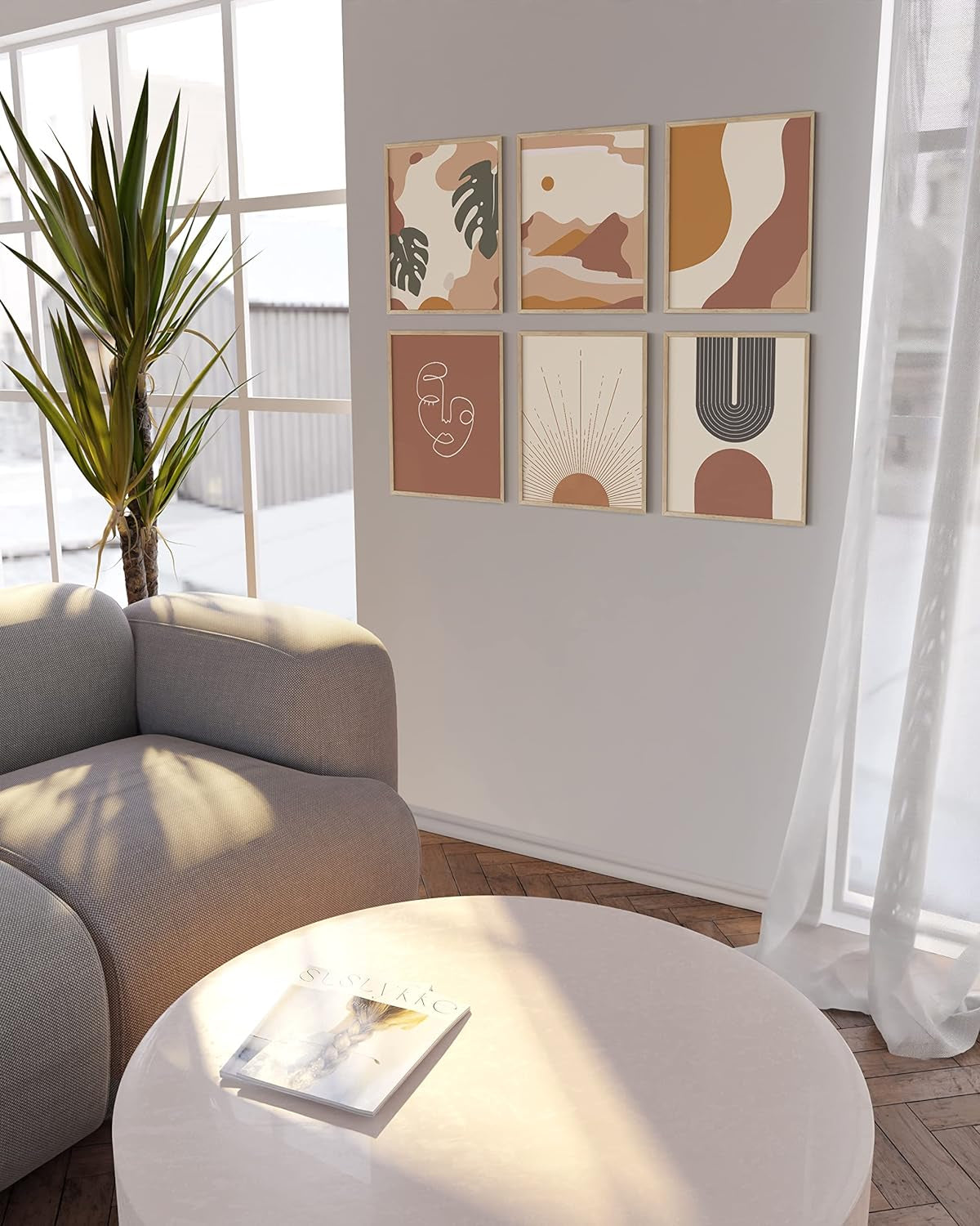 Boho Prints Neutral Wall Art - Set of 6 Boho Art Prints Mid Century Modern Wall Art | Bohemian Artwork for Wall Aesthetic Decor 8" X 10" UNFRAMED