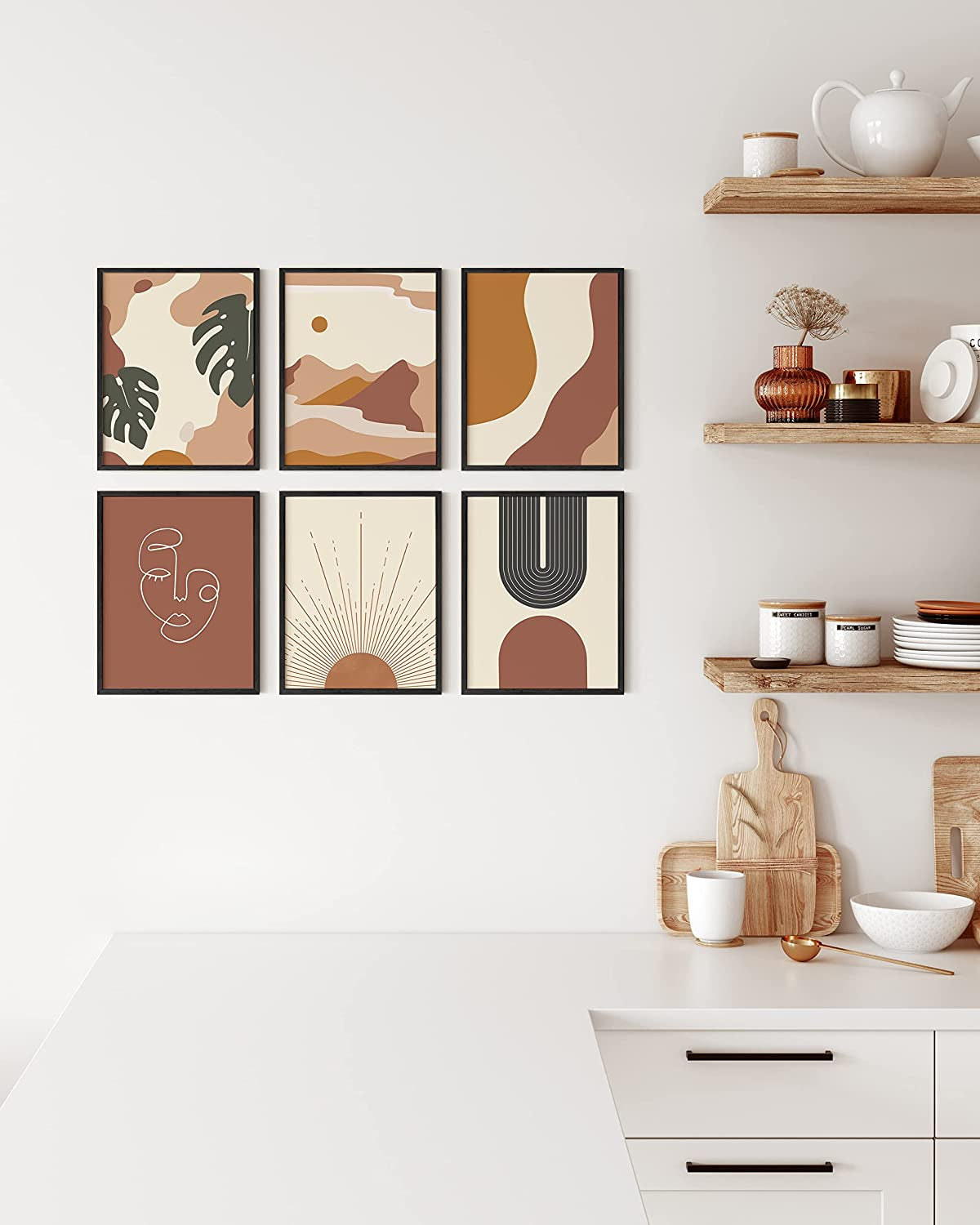 Boho Prints Neutral Wall Art - Set of 6 Boho Art Prints Mid Century Modern Wall Art | Bohemian Artwork for Wall Aesthetic Decor 8" X 10" UNFRAMED