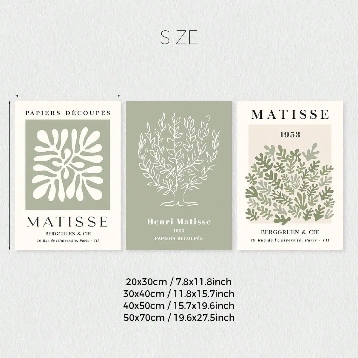 Set of 3 Sage Green Spring Flower Matisse Wall Art Canvas, Green Plant Print Poster, Bohemian Wall Art, Matisse Art Gallery Wall, Henry Matisse Print, Minimalist Modern Home Decoration, Wall Decoration, Living Room Gift, Bedroom Aesthetic Wall Art, Frameless